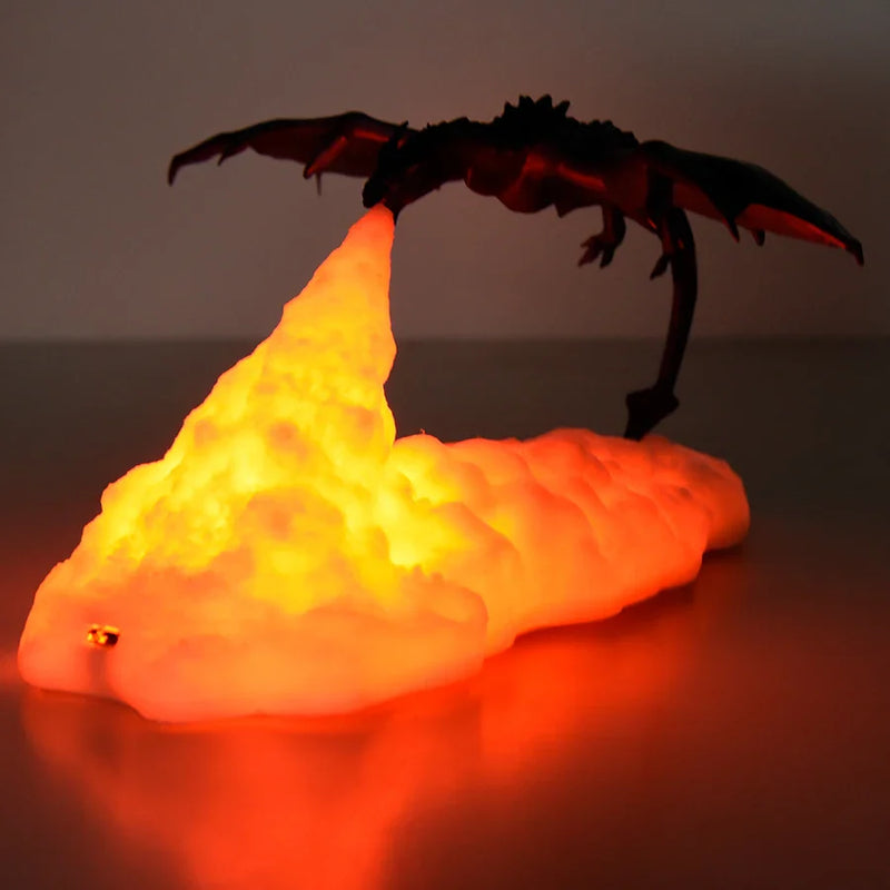 Lámpara LED 3D de fuego de dragón, luz recargable USB